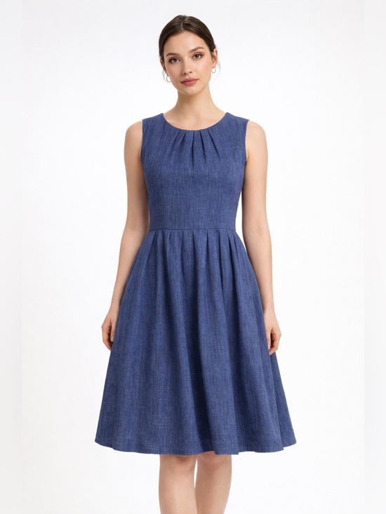 Ellen Tracy Blue Chambray Fit & Flare Dress Sleeveless A-Line Size 16 Career